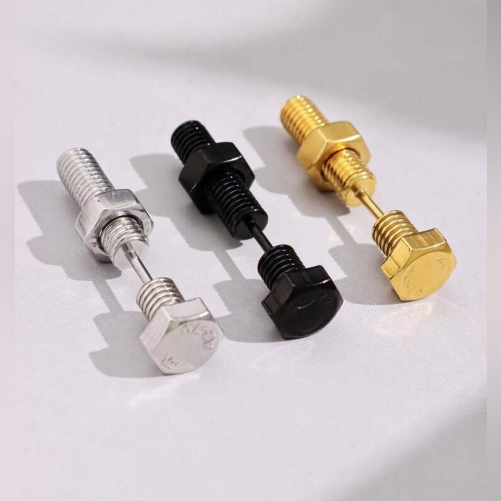New Unisex Stainless Steel 3pc Bolt Earring Jackets / Bolt & Washer Earrings